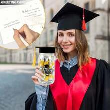 CUPLOOV Class Of 2025 Glowing Mason Jar With Graduation Cap Topper Kit To Fill Cash Money Personalized Name Graduation Jar Gifts For Her Him Grad Card Bonus Included - / - 查看 3