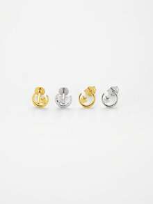 1pc 16G Mini Moon & Star Internally Threaded Lip Stud - Exquisite Jewelry For Ear Cartilage Piercing - Ear Cuff - Ear Helix - Flat Bottom Lip Ring Nose Stud - Suitable For Women's Daily Wear/Wedding/Engagement/Anniversary/Valentine's Day Gift (Sold Individually, Left And Right Earrings Shipped Randomly) - Smooth Star and Moon Earrings - View 3