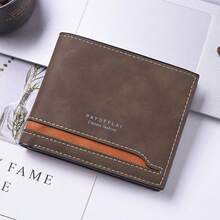 2026 Nouveau portefeuille rétro en tissu mat à patchwork bicolore, porte-cartes horizontal court pour hommes - Bleu azur - Voir 1