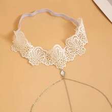 1件蕾丝流苏仿钻腿链，时尚优雅性感派对装扮，节日礼物，弹性面料（手工制作，尺寸误差1-3厘米） - 白色蕾絲水鑽流蘇腿鏈 - 查看 3