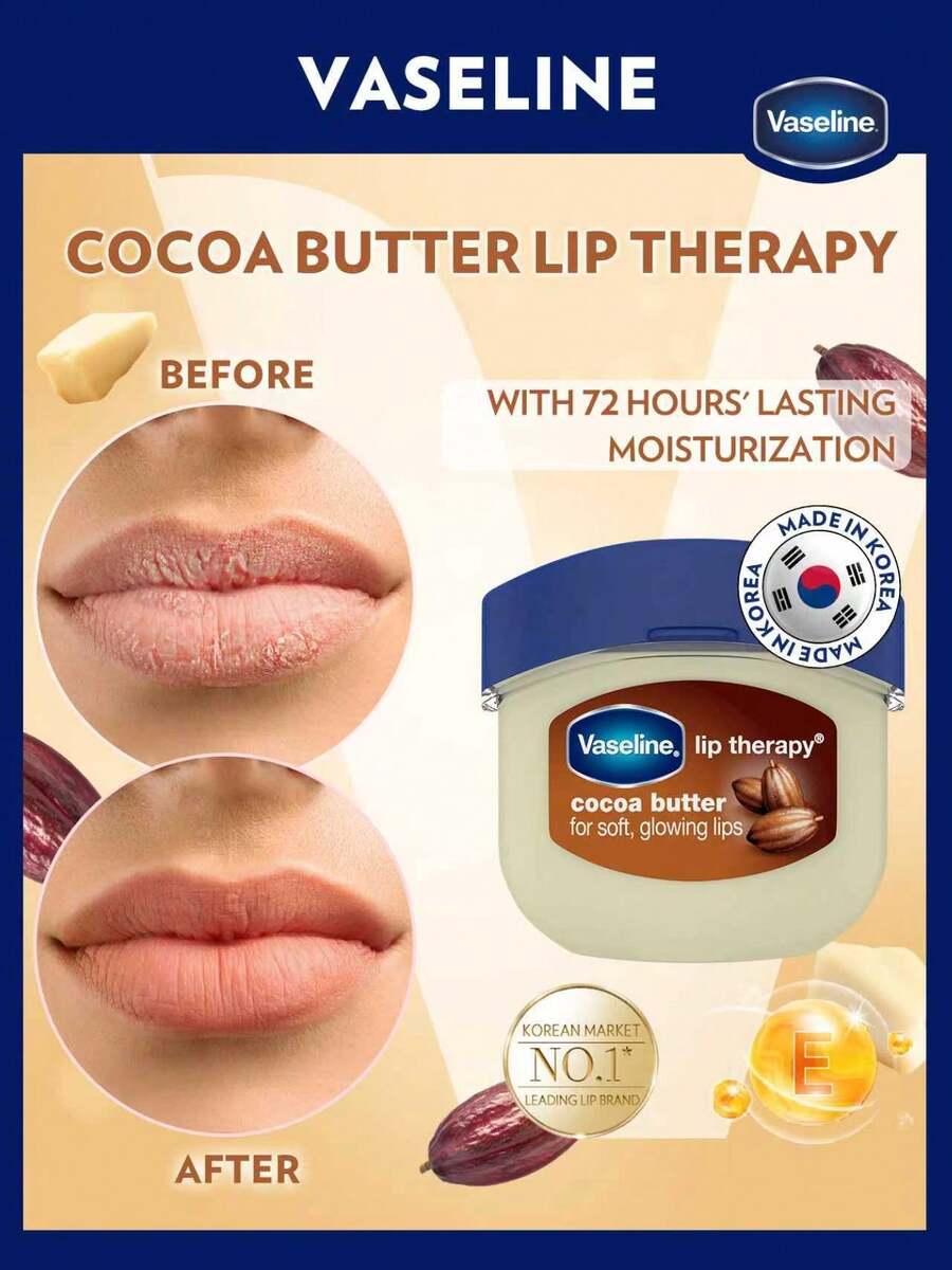 Vaseline [7克] 可可脂润唇膏 | 修护润唇膏 | 淡化唇纹 | 保湿润唇膏 | 深层滋养极度干燥的双唇 | 纯素润唇膏 | 韩国制造 - 可可脂 - 查看 1