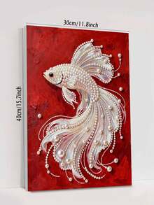 2D平面印刷DIY手工珍珠画套装，尺寸40x50厘米/15.75x19.7英寸，精美珍珠鱼图案，艺术图案，创意装饰画，DIY手工镶嵌珍珠画，含自粘珍珠和钻石，适合家居装饰、新房装饰、DIY手工爱好者、闺蜜礼物，钻石画套装，无框 - 彩色 - 查看 6