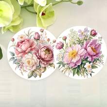 6pcs/Set Round Wooden Coasters - Spring/Summer Floral, Tulip, Peony Flower Vase Bouquet Design, 2D Printed - Heat Resistant Drink Coasters, Ideal For Home And Office Decor | Perfect For Coffee Tables, Desks, Kitchens, Tabletops | Great For Easter, Valentine's Day, Wedding Season, St. Patrick's Day, 4th Of July, Holiday Dining | Decorative Tableware - Multicolor - View 11