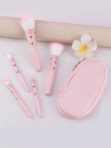 5pcs Makeup Brush Set With Pouch, Foundation, Eyeshadow, Blush Brushes With Cute Rabbit Pattern, Portable & Travel Friendly - Multicolor - View 6