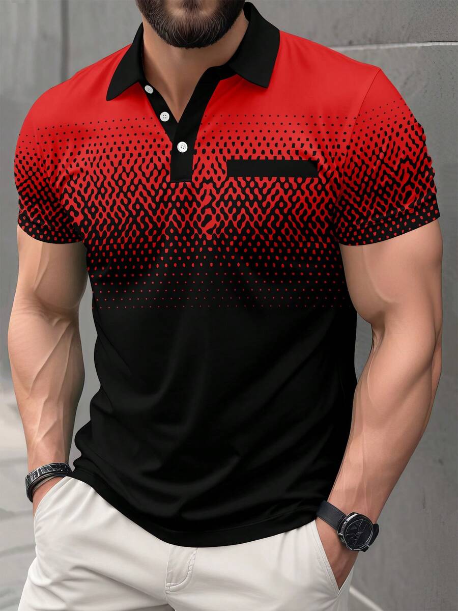 Plus Size Men's Gradient Business Casual Short Sleeve Polo Shirt - Multicolor - View 1