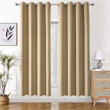 1pc Solid Color Polyester Curtain, Blackout Curtain To Darken Room During Power Outage, Heat Insulating Curtain For Kitchen, Dining Room, Living Room, Bedroom - Khaki - View 30