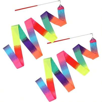 1条渐变体操彩带带棍，韵律舞彩带 - 适用于艺术舞蹈、体操表演和比赛 - 带棍彩带，骄傲月游行道具，儿童派对用品，嘉年华场地装饰，或休闲户外派对娱乐用品。