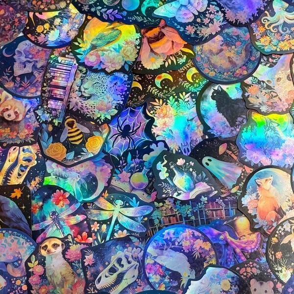 50 Pcs Cartoon Laser Creative Creature Graffiti Stickers - Waterproof Decor For Guitars, Notebooks & Luggage DIY