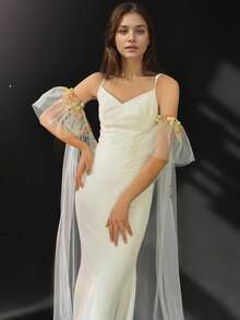 1条2米长精致女士披肩，可拆卸可穿戴，适合搭配女士婚纱、正式场合和派对。 - 彩色 - 查看 5