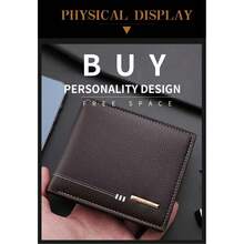 1pc Men's Short Wallet, High-End PU Leather, Litchi Grain Zipper Card Holder Coin Purse, Men's Business Wallet, Valentine's Day Gift, Father's Day Gift - Coffee Brown - View 4