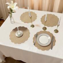 33,5 cm Rond Napperon en lin floral, tapis de table à dîner rustique de style ferme réutilisable pour mariage, fête, automne - Nude - Voir 8