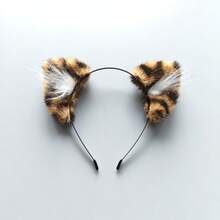 1pc Leopard Print Animal Party Polyester Cat Ear Headband, Cosplay Leopard Cat Ear Headband - Brown - View 3