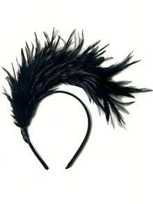 1pc 1920s Feather Headband, 50s Flapper Queen Headpiece, Suitable For Kentucky Derby, Weddings, Tea Parties, Themed Events - Black - View 4