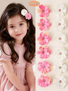 10个/套 可爱花朵发夹，适合小女孩，甜美花朵发饰，充满度假风情，百搭女孩发饰 - 彩色 - 查看 2