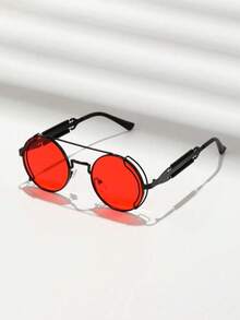 1pc Men's Round Metal Steampunk Futuristic Fashion Fashion Glasses, Suitable For Music Festivals And Daily Outfits - Round - View 5