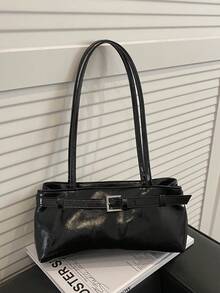 新款秋冬时尚简约风格个性单肩包，优雅多功能皮带扣设计女士手提包，适合购物、钱包、休闲购物，适合年轻女性、大学生、白领等。也适合办公室、学校、工作、商务、通勤、户外活动、旅行、外出等各种场合。 - 黑色 - 查看 4