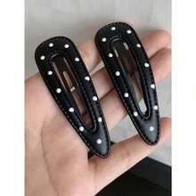 4/2pcs Fashionable Simple Elegant Versatile Black & White Polka Dot Leather Hair Clips, Suitable For Women Everyday Wear, Gifts, Claw Clips, Hair Claws, Hair Slide, Hair Barrettes, School Stuff, Hair Accessories - 彩色 - 查看 7