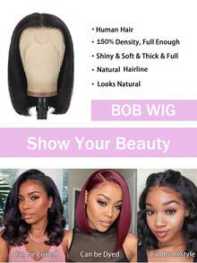 13x4 Lace Front Wig, 150% Density Short Straight Hair Wig, Natural Black Color With Baby Hair, Suitable For Daily Wear And Parties - Natural Black - View 3