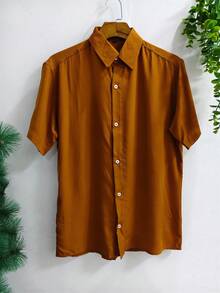 Plain Shirt. Fabric: 100% Viscose. Shrinks A Little. - 鏽棕色 - 查看 1