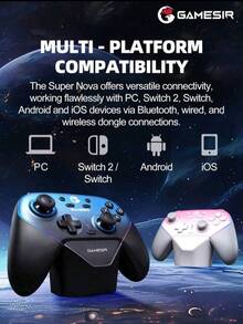 GAMESIR Tay cầm chơi game T4n Pro Supernova Magnetic Controller, không dây hai chế độ, bọc nhung, rung thích ứng, tương thích với Switch/PC/Steam/TV, màu đen. - màu đen - Xem 10