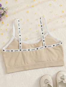 3件装女童无缝舒适透气时尚字母印花吊带运动文胸，适合青少年学生日常运动文胸，无钢圈 - 彩色 - 查看 2