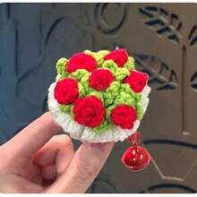 手工钩编玫瑰花钥匙扣，创意针织钥匙圈，情人节礼物 - 彩色 - 查看 5