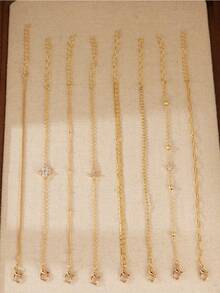 8pcs Elegant Cubic Zirconia Cross & Clover Decor Bracelet Set, Multi-Layer Stackable Bracelets For Women, Daily, Party Jewelry, Best Gift For Holidays (Random Bead Quantity) - 黃金 - 查看 3