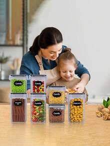 48pcs Food Storage Containers Are Stackable, Refrigerator - And Dishwasher-, For Cereals, Rice, Flour, And Oats, With Labels And Markings, Kitchen Supplies,Storage Containers,Local Warehouse, - Black and White - View 4