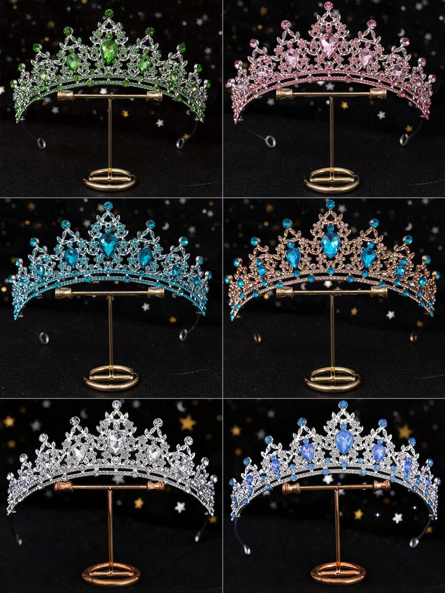1pc Fashionable Water Drop Bridal Crown, Ladies Birthday, Anniversary, Pageant, And Decoration - Half Crown - View 1