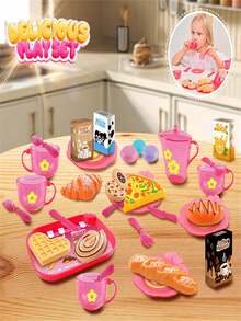 25 piezas Juego de postre de té de la tarde, vajilla de postre realista, juego de cocina de juego de roles, juego de té, caja de almacenamiento de juguetes, juguete interactivo para niños y niñas, regalo creativo para cumpleaños, color y estilo aleatorios - Multicolor - Ver 1