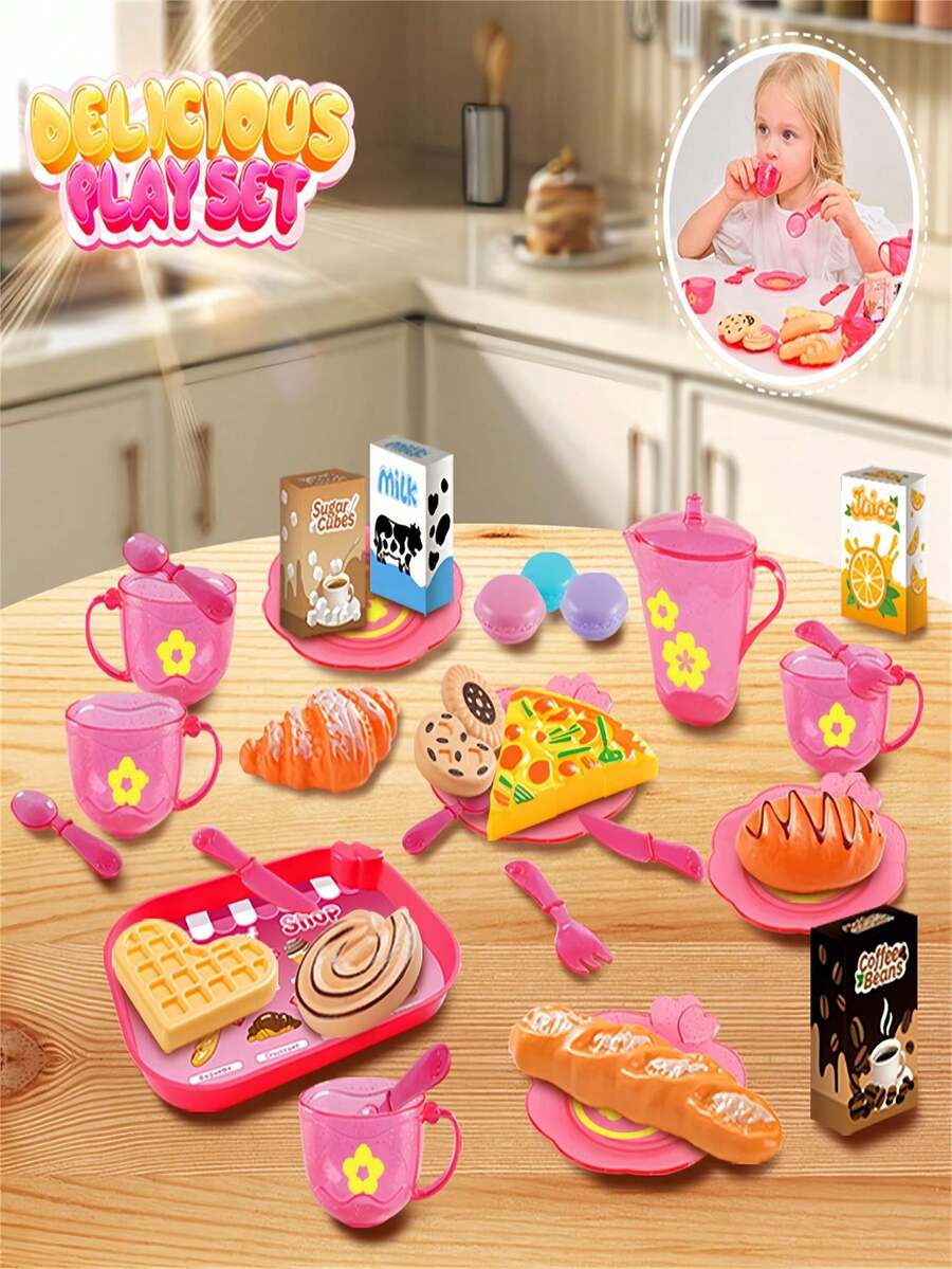 25 piezas Juego de postre de té de la tarde, vajilla de postre realista, juego de cocina de juego de roles, juego de té, caja de almacenamiento de juguetes, juguete interactivo para niños y niñas, regalo creativo para cumpleaños, color y estilo aleatorios - Multicolor - Ver 1