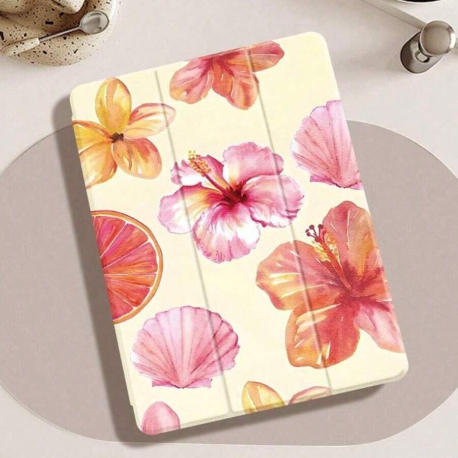 DECOPHONE Hibiscus Flower Tablet Case Compatible With IPad Air 4/5 10.9-Inch, IPad 7/8/9th 10.2-Inch, With Built-In Pen Slot, Ins-Style Leather Cover, Suitable For Back-To-School Season, Valentine's Day, And New Year Gifts. - Multicolor - View 1