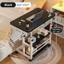 Adjustable Rolling Side Table Multifunctional Foldable Laptop Desk With Storage Shelf Sofa Side Table For Bedroom Living Room Height Adjustable Mobile Desk For Home Office Table Desktop Drafting Table - màu đen - Xem 7