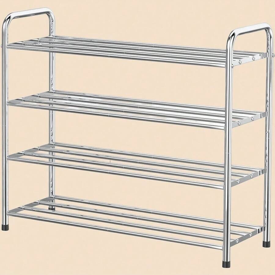 Stainless Steel 4-Tier Shoe Storage Organizer, Holds 12 Pairs, Ideal For Entryway Spaces - Silver - View 1