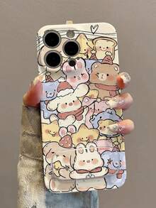 1pc Multi-Color Cartoon Animal Painted Full Coverage Soft Phone Case With Invisible Kickstand Mirror, Compatible With IPhone 11/12/13/14/15/16/17/Pro Max - Multicolor - View 1