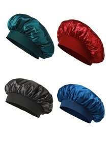 1pc/2pcs/4pcs Silk Sleep Cap, Satin Hair Cap, Women Wide Brim High Elasticity Cap, Charmeuse Sleep Cap, High-End Satin Hair Care Cap, Curly Hair Silk Headband Hair Sleep Cap - 4PC - View 11