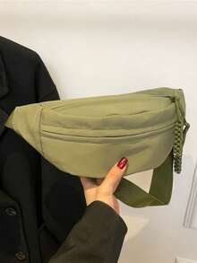 Fashionable Nylon Crossbody Bag, Solid Color Shoulder Bag, Women's Casual Crossbody Bag Suitable For Outdoor Sports - Green - View 3