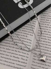 1件简约银色方形双层心形项链，送给女朋友的礼物，情人节礼物 - 銀色 - 查看 3