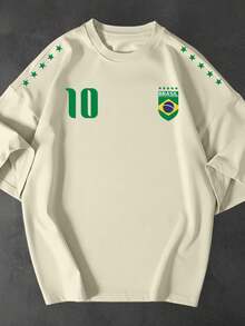 Women's Oversized T-Shirt Brazil National Team Number 10 College Street Style Loose T-Shirt - 奶油色 - 查看 1