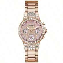 GUESS 女士奢华多功能石英腕表，粉钻表盘，不锈钢表带 - GW0320L6 - 玫瑰金 - 查看 1
