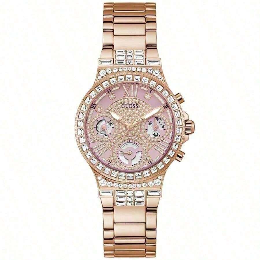 GUESS 女士奢华多功能石英腕表，粉钻表盘，不锈钢表带 - GW0320L6 - 玫瑰金 - 查看 1
