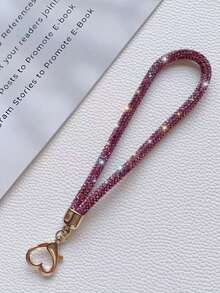 1pc Luxury Rhinestone Studded Phone Wrist Strap/Lanyard With Metal Heart Clasp, Elegant Sparkling Keychain Bag Charm Chain For Women - Multicolor - View 13