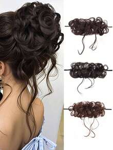 Self-Wrapping Bun Wig For Women, Side-Swept Dragon Beard Hair Tie, Relaxed And Elegant Bun Updo Wig. ,Ponytail Holders ,Hair Elastics ,Hair Rubber Bands ,Scrunchies ,Hair Rope - Multicolor - View 1