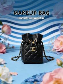 CHANEL 女士经典黑金绗缝抽绳水桶包，复古金链单肩斜挎包，适合日常通勤和送礼 - 黑金色 - 查看 2