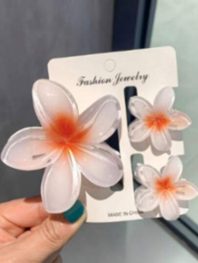 3 Large Flower Hair Clips For Women - Elegant, Simple, Lightweight Plastic Hair Clips, Suitable For Everyday, Parties, Ponytails, And Buns, Pink And White, Valentine's Day Gift, Cute Hair Accessory, Fashionable Hair Clip, Glossy Design, Durable Material, Suitable For Everyday Wear, Special Occasions,  Hair Accessory