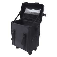 SENDERPICK 2 In 1 Beauty Case Portable Makeup Case Cosmetic Trolley Organizer Box W/ Wheels - Black - View 8