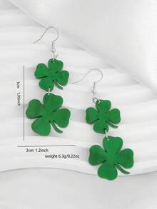 1pc Fashion Four-Leaf Clover Design Earrings, St. Patrick's Day Series, Suitable For Festivals, Parties, And Daily Wear - Green - View 5
