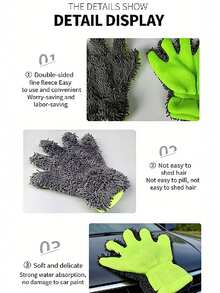 Chenille Cleaning Kit: Waterproof Fleece Car Wash Mitt, Specialized Car Brush, Lint-Free Rags & Wheel Cleaning Towels – Non-Scratch & Paint- - Multicolor - View 6