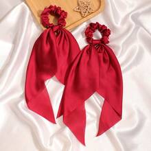2pcs Solid Satin Triangular Scarf & Floral Print Hair Scrunchie, Casual Bohemian Retro Palace Style Party Cute Street Fashion, Polyester, All Season - Burgundy - View 4
