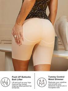 一件装女士无缝塑身吊带裙，带衬垫胸部，圣诞连衣裙塑身衣，收腹提臀，连体衣 - 杏色 - 查看 8